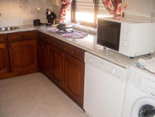a kitchen with a counter with a microwave and a dishwasher at Sea View Apartment in Peniche in Peniche