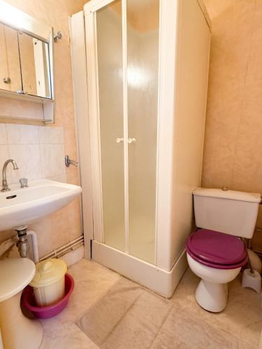 a bathroom with a toilet and a sink at Studio confort à Néris-les-Bains - 18 m² avec jardin in Néris-les-Bains