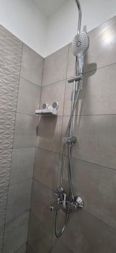 a shower with a shower head in a bathroom at The Loxwood Premier Suites in Accra