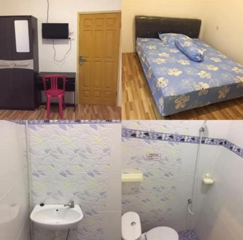 a bathroom and a bedroom with a bed and a toilet at Kost Eka Gorontalo in Telaga