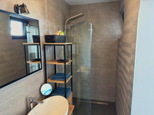 a bathroom with a shower and a sink at Villa Nina in Šmrika