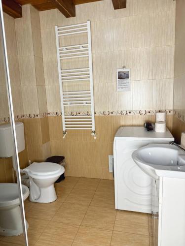 a bathroom with a toilet and a sink at Cabana 84 in Beclean
