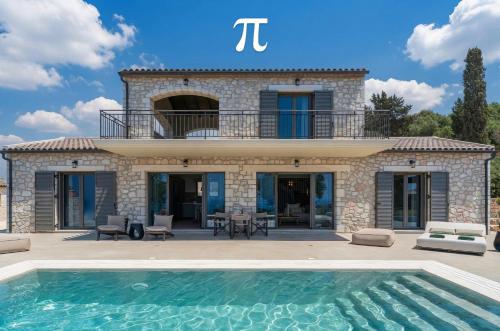 a villa with a swimming pool in front of it at Horizon Retreat in Fiskardo
