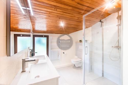 a bathroom with a shower and a sink and a toilet at Villa Igelak - Hossegor - Centre - Lac - Piscine in Soorts-Hossegor