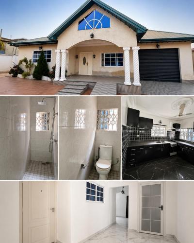 two pictures of a house with a toilet at Four bedrooms house in Kumasi