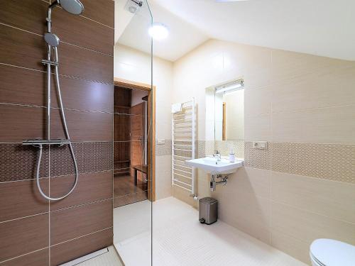 a bathroom with a shower and a sink at Apartmány Superior Vila Věra in Rožnov pod Radhoštěm