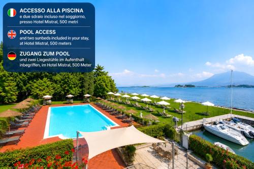 an advertisement for a resort with a swimming pool at Wolf House - Sirmione Holiday in Sirmione