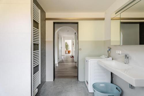 a bathroom with a sink and a mirror at Ferienwohnung Waldrose in Oberharmersbach