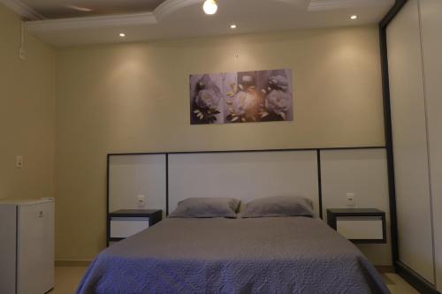 a bedroom with a bed and a painting on the wall at Suíte Excellence - 01 in Pirenópolis