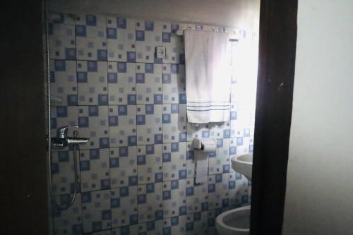 a bathroom with a shower and a toilet and a sink at Chez Kivu in Rubavu