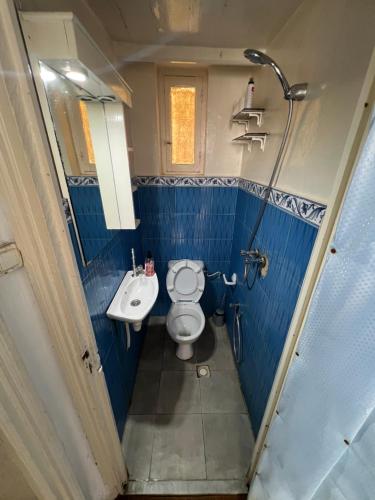 a small bathroom with a toilet and a sink at Lafayette Apartment in Tunis