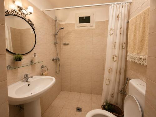 a bathroom with a sink and a toilet and a shower at Belli Siciliani Bed&Breakfast in Bucharest