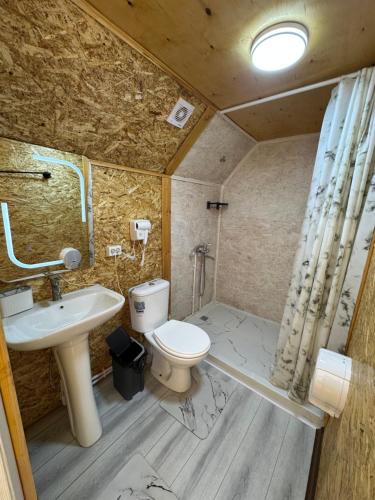 a bathroom with a toilet and a sink at Meykin Glamp in Cholpon-Ata