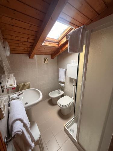 a bathroom with a toilet and a sink and a shower at Hotel Monte Baldo in Brenzone sul Garda