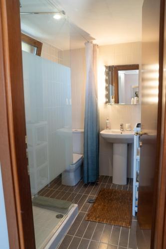 a bathroom with a shower and a sink at Halkidiki Kassandra villa 3P Exclusive Peace & Beautiful Sea Views in Agia Paraskevi