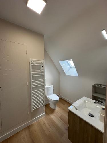 ein Badezimmer mit Toilette und Waschbecken in der Unterkunft Hotel les Alignements in Carnac