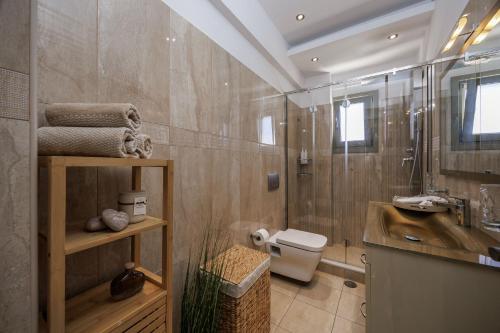 a bathroom with a sink and a toilet at Casa Di Flora in Agios Prokopios