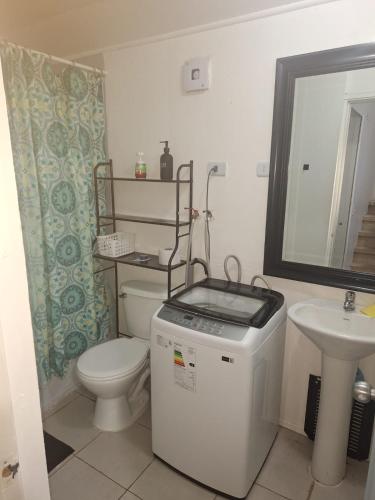 a bathroom with a toilet and a sink at Casa agustina 2 in Valdivia