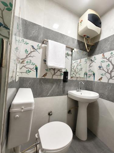 a bathroom with a toilet and a sink at HOTEL MAX - In Budget & Comfortable Rooms - For Corporates, Couples, Families Near HMV, DAV, Grain Market, Workshop Chowk in Jalandhar