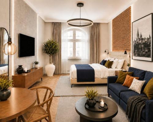 a living room with a bed and a couch at Otium Old Town Boutique in Krakow