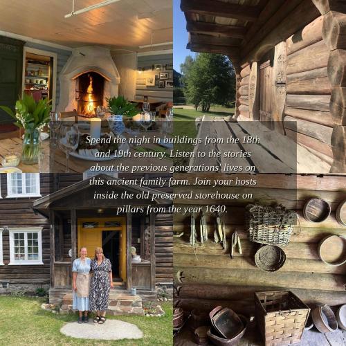 eine Fotocollage eines Hauses mit Kamin in der Unterkunft Sevletunet B&B and Cabins in Rødberg
