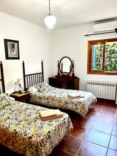 a bedroom with two beds and a window at Ses Llegitimes in Marratxí 