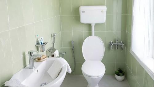 a bathroom with a toilet and a sink at Ningma Lamu Homestay in Mangpu