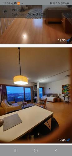 two pictures of a living room and a living room at Lagunabeach Knokke-Heist in Knokke-Heist