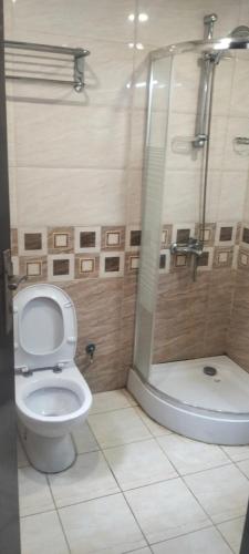 a bathroom with a toilet and a shower at فندق نوارة المنسك in Abha
