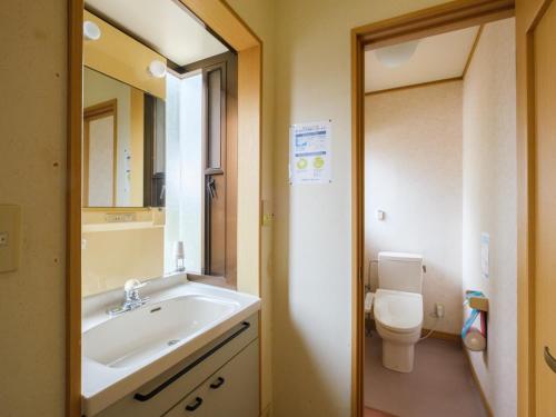 a bathroom with a sink and a toilet at Minshuku Meiwaso in Takaoka