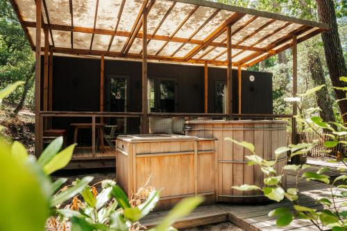 a house in the woods with a pergola at Les Maritimes in Seignosse