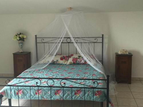 a bedroom with a bed with a canopy at FiordiSole Holiday Home in Montopoli in Val dʼArno