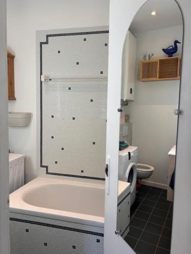 a bathroom with a bath tub and a toilet at studio 25 in Dinard