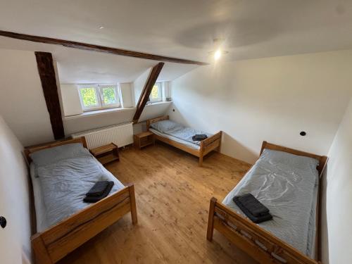 an overhead view of a bedroom with two beds at Chata Borůvka in Pec pod Sněžkou