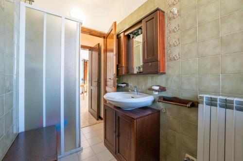 a bathroom with a sink and a mirror and a shower at Apartment Ampio in Lido degli Estensi
