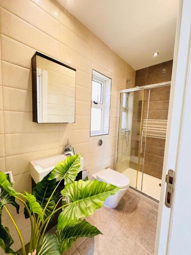 a bathroom with a toilet and a sink and a shower at Maltese House Gzira Central in Il-Gżira