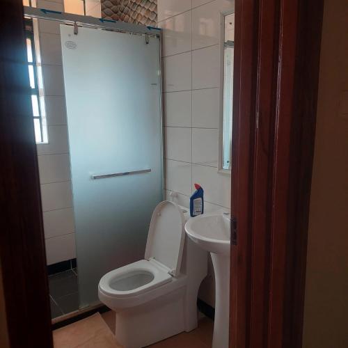 a bathroom with a toilet and a sink at HARMONY GUEST house in Nairobi