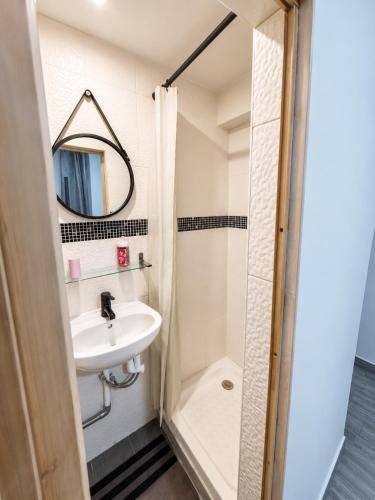 a bathroom with a sink and a shower at Hôtel Faculté in Marseille