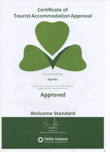 a green certificate of trust accommodation approval with a heart at Tigh Fitz Apartments - Inis Mór, Aran Island in Inis Mor