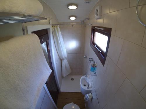 a small bathroom with a toilet and a sink at Lens Hut in Masbury Station