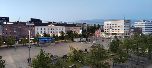 a view of a city with buildings and a plaza at Ylätori 2A in Vaasa