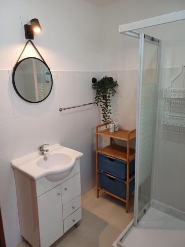 a bathroom with a sink and a mirror at Serra Viva in Cortes do Meio
