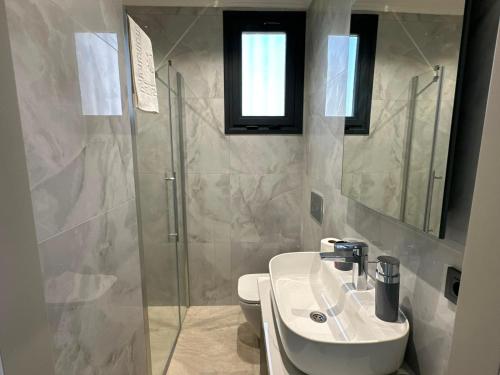 a bathroom with a toilet and a sink and a shower at Prime Bodrum Villas in Bodrum City