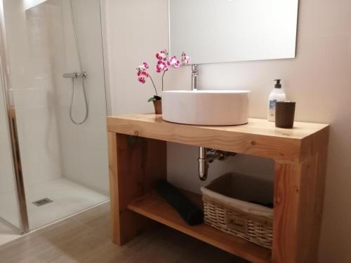 a bathroom with a sink on a wooden table at Argixti in Sumbilla