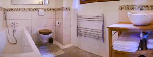 a bathroom with a sink and a toilet at Mas Lartigues in Taurinya