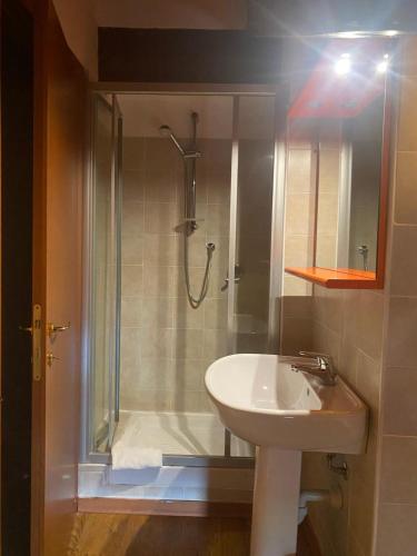 a bathroom with a shower and a sink at Il Poggio Agrisport in Poirino