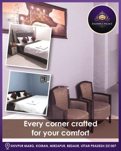 a poster for a bedroom with two chairs and a bed at Hotel Radhika Palace in Mirzāpur