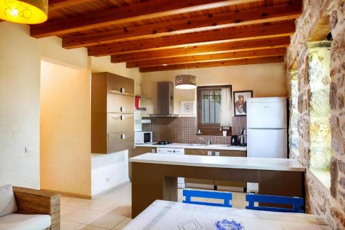a kitchen with a counter and a refrigerator at Villa Limon by Important Group Travel in Bitez