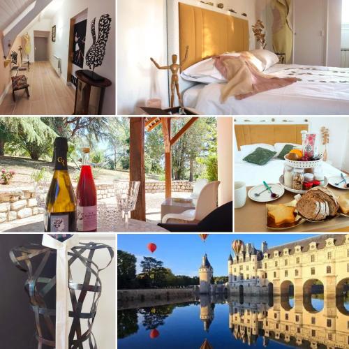 a collage of photos with a picture of a castle at Morphoses, Maison de créatrice & parc privé près de Chenonceaux in Chissay-en-Touraine