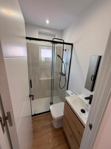 a bathroom with a shower and a toilet and a sink at Agasallo Cedeira in Cedeira